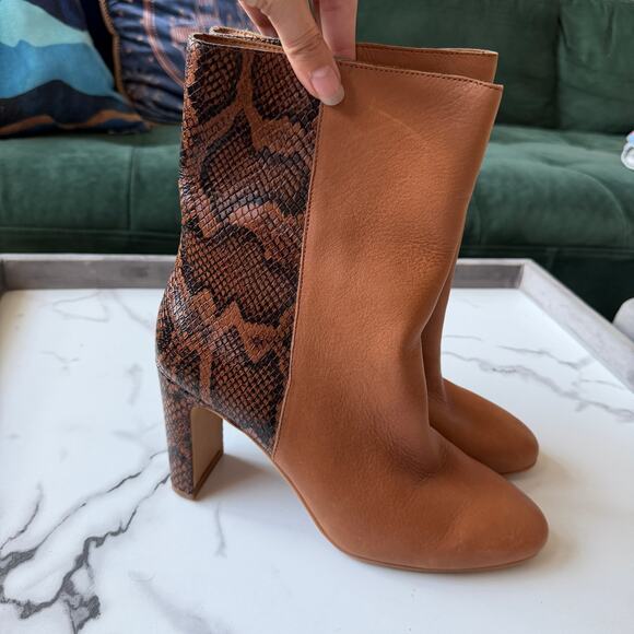 Dolce Vita Chase Cognac Multi Leather Snake Mid Calf Boots Size 9 - Picture 3 of 10